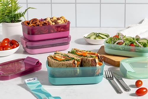 Ello 2-Pack Lunch Stack Plastic Food Storage Container Bento Box with Airtight, Leak-Proof Locking Plastic Lids and Silicone Base, BPA-Free, Freezer, Microwave, and Dishwasher Safe, Raspberry - color: Raspberry