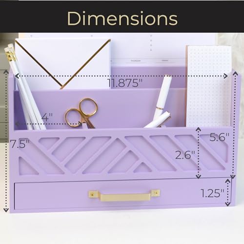 BLU MONACO | Wooden Mail Organizer Countertop with Drawer | Tabletop Organizer with Drawers for Desk | Mail Sorter Organizer Countertop Letter Paper Holder - color: Purple