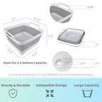 GIMWA Collapsible Wash Basin with Drain Plug - 2.4 Gallon Foldable Kitchen Sink for Baby Bottles, RV Camping, Space-Saving Dish Tub (Gray-Gray) - color: Gray-gray