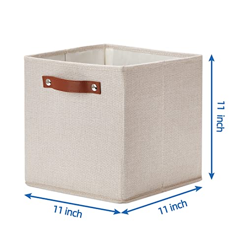 Temary 11x11 Storage Cubes Fabric Storage Cubes Storage Bins with Dual Leather Handles Canvas Storage Boxes for Organizing Home, Shelf, Closet (Beige, 11 x 11 x 11) - color: Beige, size: 11×11×11