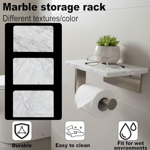 Toilet Paper Holder with Natural Marble Shelf for Bathroom Washroom,Wall Mounted Tissue Holder Suitable for Mega Roll (Brushed Nickel,Small 6.7 * 4.3 in) - color: Brushed Nickel, size: Small 6.7 * 4.3 in