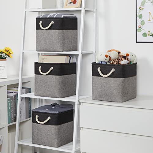 Temary Storage Baskets 4 Pack Fabric Storage Cubes Basket for Organizing, Collapsible Cloth Baskets with Handles for Shelves, Home, Closet (Black&Gray) - color: black&grey, size: 11"L x 11"W x 11"H