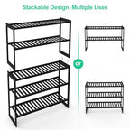 Jripae Shoe Rack Bamboo 5 Tier Shoe Organizer, Storage 20-25 Pairs for Closet Entryway, Stackable Large Tall Shoe Shelf Holder Stand Cubby for Door Hallway Bedroom Garage - size: 5-tier-long/32.5*10.5*30.3in