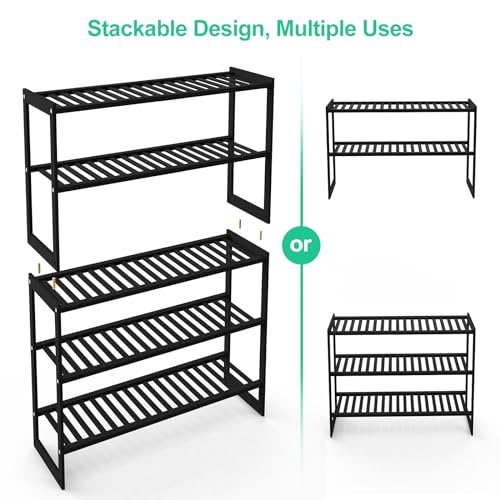 Jripae Shoe Rack Bamboo 5 Tier Shoe Organizer, Storage 20-25 Pairs for Closet Entryway, Stackable Large Tall Shoe Shelf Holder Stand Cubby for Door Hallway Bedroom Garage - size: 5-tier-long/32.5*10.5*30.3in