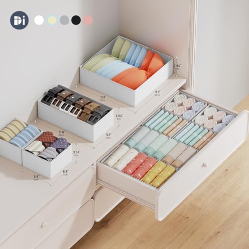 DIMJ Drawer Organizer Clothes Storage - 18 Pack Baby Dresser Organizer for Nursery, Foldable Closet Drawer Organizer Bins for Bedroom Organization, Fabric Storage Dividers for Socks, Underwears, Bras - color: White, size: 18 Pack