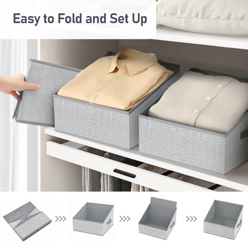 DIMJ Closet Storage Bins - Fabric Storage Baskets for Shelves, Collapsible Closet Organizers and Storage with Handles, Trapezoid Shelf Organization Storage Cubes for Purse, Toys, Books, Towel, Socks - color: Blended Gray, size: 6 Bins 11.4"x11.4"x7.8"