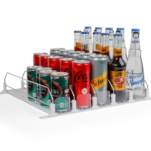 Dwella Drink Organizer for Fridge with Pusher Glide, 5 Rows Spring Loaded Fridge Drink Dispenser, Self Pushing Soda Can Organizer for Refrigerator, Bottle Beverage Organizer for Fridge Drink Holder