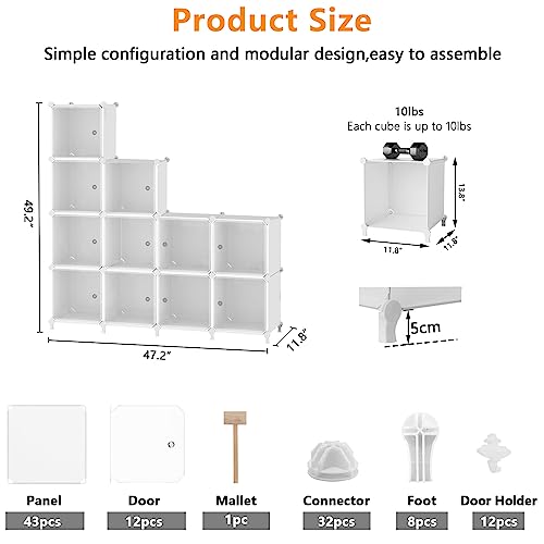 AWTATOS Cube Storage Closet Organizer 12 Cube Storage Shelves with Doors Closet Organizers and Storage Stackable Clothes Organizer for Bedroom, Home Office, White - color: White