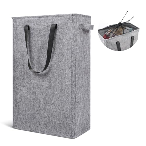 Odonata Slim Laundry Hamper Handles Collapsible Laundry Basket Thin Dirty Clothes Basket Narrow Laundry Bag Foldable Dirty Hamper 45L (Heather Grey) - color: Heather Grey