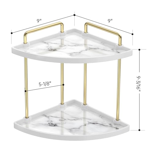 KES Marble Pattern Bathroom Corner Countertop Organizer, 2-Tier Ceramic Corner Counter Shelf, Vanity Skincare Perfume Organizer and Makeup Storage Tray Shelf, Polished Gold, BSC901B-PG - color: Polished Gold