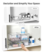 Vtopmart Stackable Storage Drawers Set of 4, Clear Plastic Organizer Bins for Bathroom Supplies,Ideal for Cabinet,Pantry,Laundry Room Organization - style: 2 Small+2 Wide