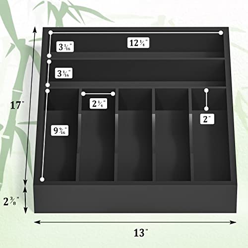 Utensil Organizer Silverware Drawer Organizer - 7 Slots Bamboo Silverware Tray For Kitchen Cutlery Office Supplies Makeup Desk Storage Garage Tool Organization W13”x L17” (Black) - color: Black, size: 7 Slot