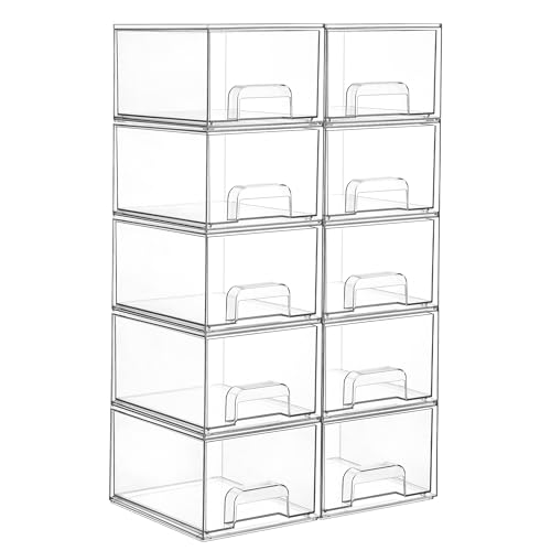 Vtopmart 10 Pack Small Clear Stackable Storage Drawers, Acrylic Bathroom Makeup Organizer, Plastic Storage Bins For Vanity, Undersink, Kitchen Cabinets, Pantry, Home Organization - style: 10pack-Clear