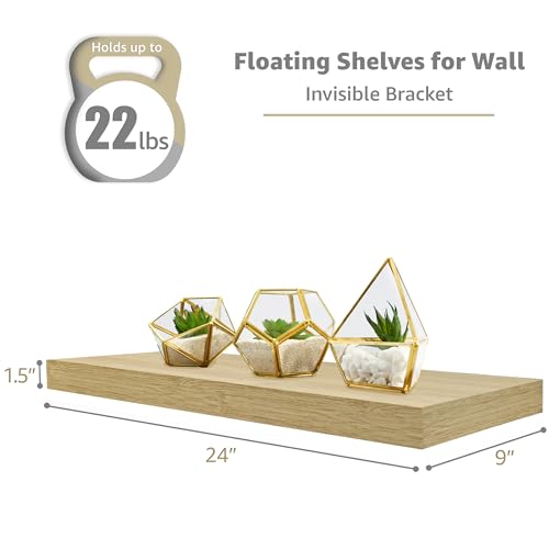 Sorbus Floating Shelves for Wall - 24" Bathroom Shelves, Wall Decor for Bedroom, Kitchen, Living Room, Home Decor & Book Storage - Mounted Floating Shelf with Invisible Brackets (Maple Wood, 3 Pack) - color: Maple Wood, size: 3 Pack