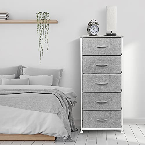 Sorbus Nightstand with 5 Drawers - Bedside Furniture & Night Stand End Table Dresser with Steel Frame, Wood Top, Easy Pull Fabric Bins for Home, Bedroom Accessories, Office & Dorm - color: Grey, style: 5 Drawer
