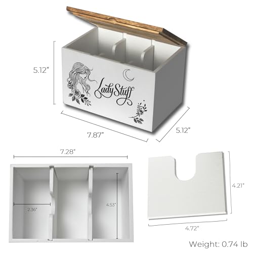 Tampon Holder for Bathroom Tampon Storage Feminine Product Organizer Pad and Tampon Organizer Tampon Container Lady Stuff Box Wood Bathroom Accessories Gift for Woman Girl, White - color: Rose-white