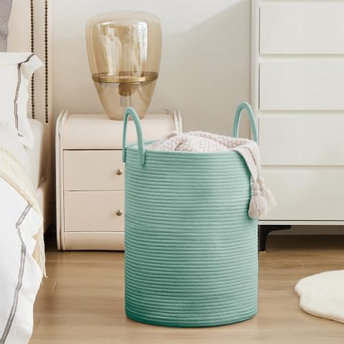 YOUDENOVA Laundry Hamper Basket, Woven 58L Tall Laundry Basket for Blanket Organizer- Nursery Hamper for Bedroom And Bathroom Storage - color: Light Green, size: Tall (58L )