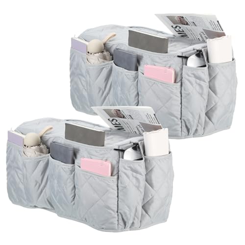 uxcell 2 Pcs Recliner Armchair Caddy, Couch Armrest Organizer with 14 Pockets for Bedside Sofa Remote Control Holder Magazine Phone Book Glasses (Gray, 20" x 7" x 9") - color: Gray