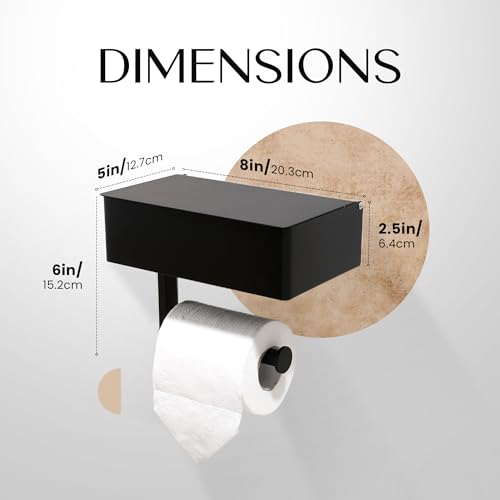 Day Moon™ - Toilet Paper Holder with Shelf - Modern Roll Holder for Bathroom - 1 Pack - Wall Mount - with Storage, Black - color: Matte Black, size: Storage 1 Pack