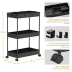 SPACELEAD 3 Tier Rolling Cart with Wheels, Storage Craft Art Trolley Organizer Serving, 3 Hanging Baskets Easy Assembly, for Office, Bathroom，Living Room, Kitchen, Black - color: Black