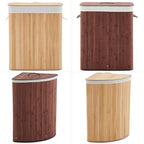 Bamboo Laundry Hamper Large 58L with Removable 2-Section Liner, Foldable Storage Basket with Lid and Handles for Bedroom, Laundry Room, Small Spaces – Brown - Triangle - color: Brown - Triangle