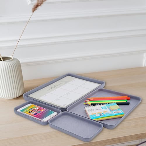 Welaxy EDC Catchall Desk Organizer felt tray stylish nightstand multi tray Entryway Bedside Caddy for Keys Phone Wallet Watch Glasses Pens Office Accessory minimalist living 4-piece (Glacier Gray) - color: Glacier gray