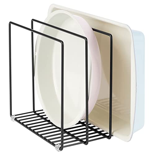 mDesign Steel Storage Tray Organizer Rack for Kitchen Cabinet - Divided Holder with 3 Slots for Skillets, Frying Pan, Pot Lids, Cutting Board, Baking Sheets - Concerto Collection - Black - color: Black, size: 10.2 x 7.3 x 8.6