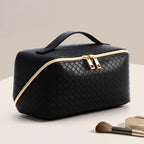 Women's Travel PU Leather Cosmetic Organizer - Large Capacity Toiletry Storage Solution - color: black
