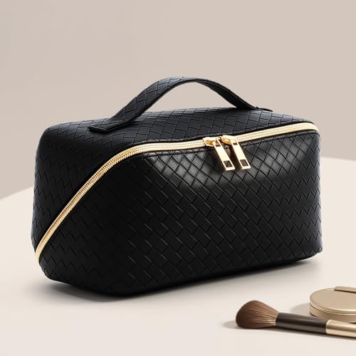 Women's Travel PU Leather Cosmetic Organizer - Large Capacity Toiletry Storage Solution - color: black