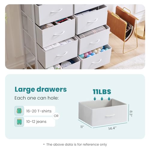 OLIXIS Dresser for Bedroom, 8 Storage Drawers, Tall Large Fabric Storage Tower Organizer, Chest of Drawers with Metal Frame Wooden Top for Nursery, Closet, Living Room, Entryway, Classic White - color: White, size: 11.8"D x 31.5"W x 36.4"H (8 Drawers)