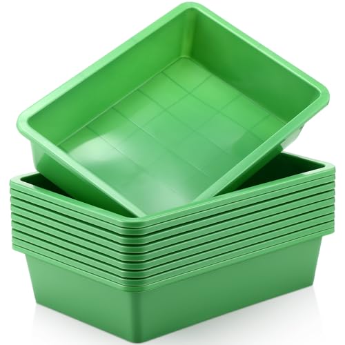 Hoteam 10 Pcs Flat Storage Organizer Tray Bin Paper Tray for Classroom Plastic Stackable File Organizer for School Office Teacher Book Organization(Green,13.78 x 9.84 x 3.15 Inch) - color: Green, size: 13.78 x 9.84 x 3.15 Inch