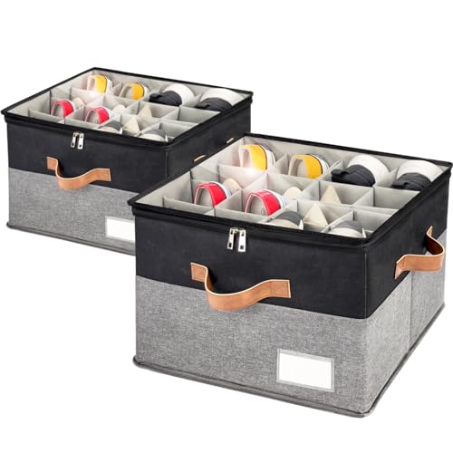 Shoe Organizer for Closet, Foldable Shoe Storage Bins with Clear Cover, Space Saving Shoes Holder with 4 Handles, Large Adjustable Shoe Box Storage Containers, Fits 8-16 Pairs, 2 Pack, Black - color: Black and Grey, size: (2 Pack) 17"L x 17"W x 12 ½"H