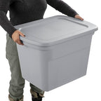 Sterilite 18 Gal Storage Tote, Stackable Bin with Lid, Plastic Container to Organize Clothes in Closet, Basement, Gray Base and Lid, 8-Pack