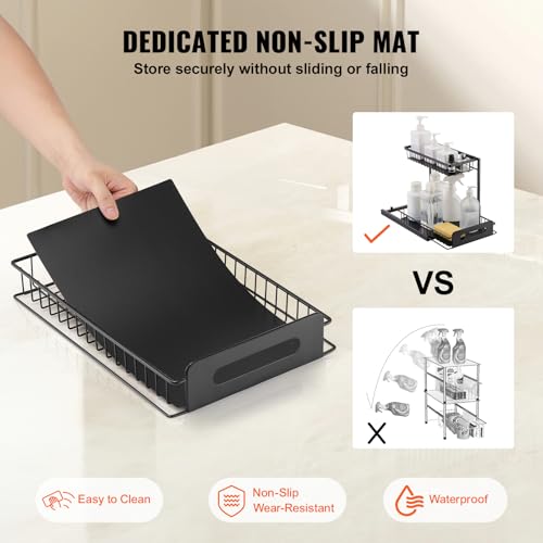 VEVOR 2 Tier Pull Out Cabinet Organizer(10.7"W x 14.2"D), Under Sink Organizer and Storage, Slide Out Drawer Cabinet Organizer, Wire Basket Sliding Storage, 12.5"Wx15.5"Dx13"H Install Size for Cabinet - size: 10.7"W x 14.2"D (1 Pack)