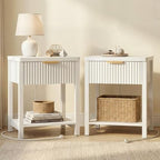 Lulive Wooden Modern White Night Stand, Fluted Nightstand with Charging Station (Set of 2, White) - color: White, size: 1 Drawer-Set of 2 Nightstand