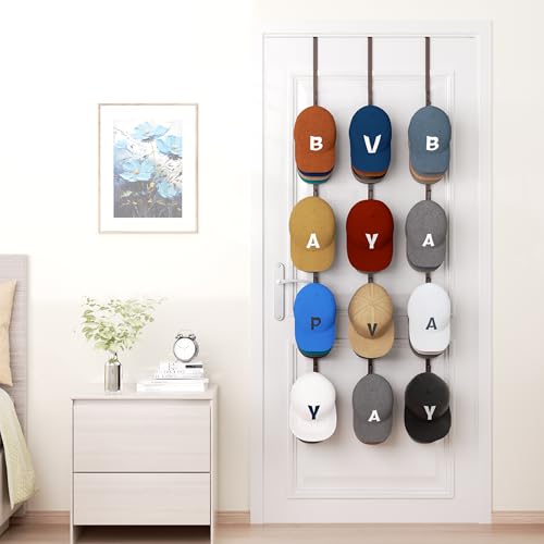 HapiRm Over Door Hat Rack - 3 Packs Hat Organizer with 12 Hooks Design, Hanging Baseball Cap Organizer Storage Holds Up to 60 Caps for Door, Bedroom, Closet (Brown) - color: Brown, size: 3 Pack