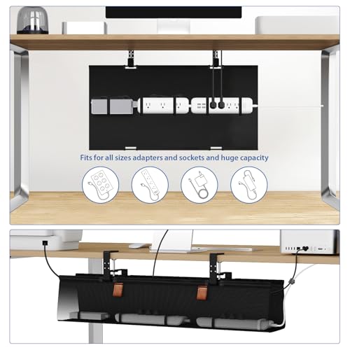 Zilink No Drill Under Desk Cable Management Tray 30" Cord Organizer for Table Clamp/Screw Mount Desk Cable Management Sturdy Waterproof Fabric Cord Hiders for Office, Home - color: Black, size: 30"