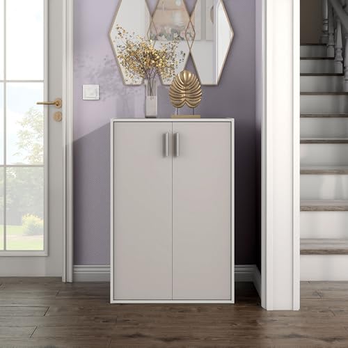 Homes: Inside + Out Apexa 3-Tier Stackable Wood Bookcase with Doors, Cube Storage Organizer Shelves, Small Food Pantry Cabinet, Dorm Teen Room Decor & Bedroom, Home Office, Kitchen, Taupe Grey - color: Taupe Grey, size: 3-Tier
