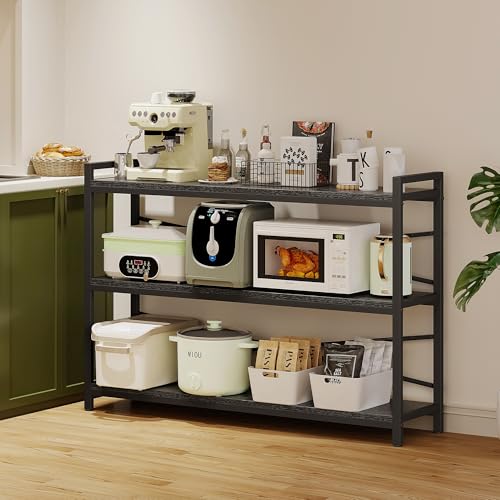 3 Tier Bookcase 47.24" Width, Long Industrial Book Shelf, Vintage Wooden Large Book Shelf for Home Living Room Bedroom Office Storage(Black) - color: Black, size: 3 Tier - 47.2" W
