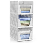 Sorbus 3 Pack Folding Closet Shelf Organizer for Clothes - Versatile Stackable Storage Baskets for Closet, Bathroom, Kitchen and Garage - Easy Access Open Front Design - Plastic Organizer Shelves - size: 3 Large