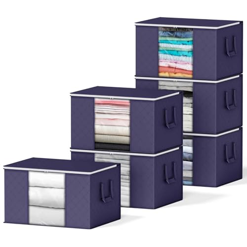 SpaceAid 6 Pack 90L Clothing Storage Bags, Heavy Duty Closet Storage Bins, Extra Large Moving bags, Storage Containers for Clothes, Blankets, Comforters, and Pillows - Blue - color: Blue, size: 6 Pack