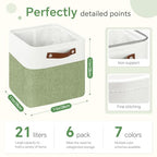 FinishingBo Cube Storage Baskets 6 Pack, 11x11 inch Cube Storage Bins with Leather Handles for Shelf Closet (White/ Green) - color: White/ Green