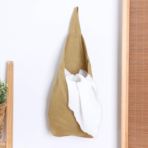 100% Linen Hanging Storage Bags Baskets 2 Pcs, Small Wall Storage Bag for Kitchen, Bedroom, RV Camper Organizer, Sewing Room, Nursery Storage, Kids Room, Dark Yellow - color: Dark Yellow
