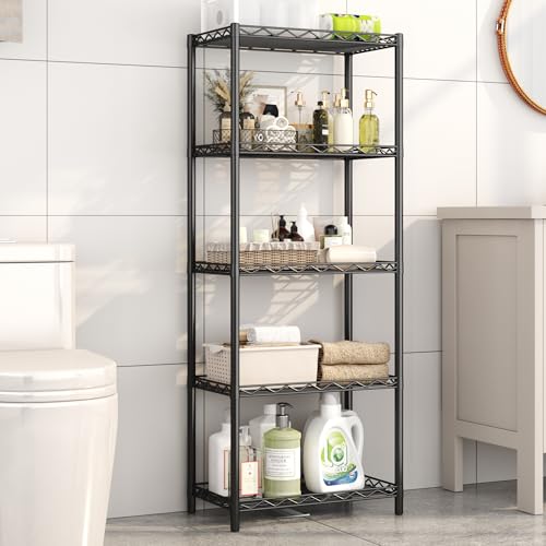HOMEFORT 5-Tier Wire Shelving 5 Shelves Unit Metal Storage Rack Durable Organizer Perfect for Pantry Closet Kitchen Laundry Organization in Black - color: Black, size: 21"W x 11"D x 54"H