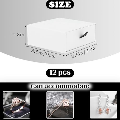 Coobbar Luxury Velvet-Lined Jewelry Gift Box 12-Pack, Compact Drawer Style Organizer for Earrings & Rings, Elegant Bracelet Display Box, Small Jewelry Storage Box, 3.5x3.5x1.26 Inches (White) - color: White