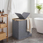 efluky Laundry Hamper with Lid, Double Laundry Hamper with 2 Removable Bags, 2 Section Laundry Basket with Bamboo Handles for Bathroom, Bedroom & Laundry Room, 140L (36.9 Gallon) Blue Grey - color: Blue Grey, size: 140L Dual