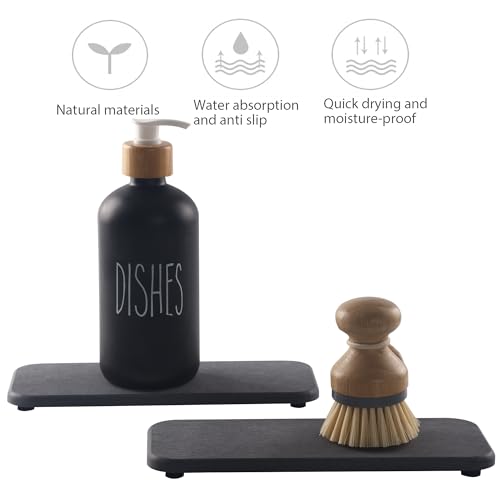 NiuYichee 2 Pcs Water Absorbing Stone Trays, Kitchen/Bathroom Sink Soap Dish, Diatomite Tray Used for Hand Soap & Cosmetic Bottles in the Modern Home, 4" W x 9" L, Dark Gray - color: Dark Gray, size: 9" x 4"