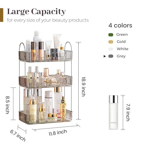 Aveniee Bathroom Counter Organizer, 3 Tier Perfume Skin Care Countertop Storage Shelf, Vanity Makeup Tray for Cosmetic Skincare Lotion,Grey - color: Classic Grey, size: 3 Tier