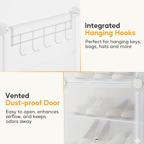 HealSmart 6-Tier Shoe Rack Organizer with Door, 24-Pair Shoe Storage Cabinet, Stackable Plastic Shelves for Closet, Entryway, Hallway, Bedroom, White