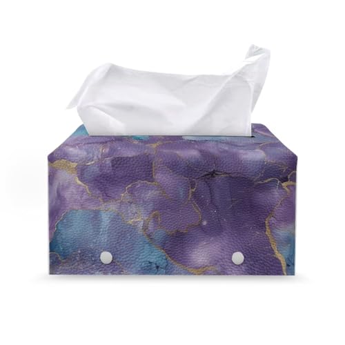 Tissue Box Holder,PU Leather Rectangular Tissue Box Abstract Flower Waterproof Tissue Cover Tissue Box Cover Decorative Tissue Box Organizer Purple Marble - color: Purple Marble